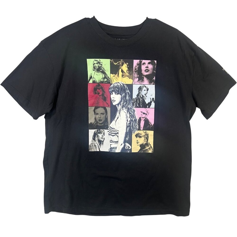 Taylor Swift The Eras Tour Black Graphic Pop Art T-Shirt Women's Size XL EUC